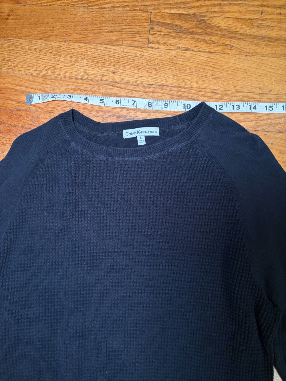 Calvin Klein Jeans Men's Black Waffle-Knit Crew Neck Sweater L 100% cotton
